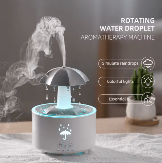 Umbrella Rain Humidifier Rotating Water Droplet Oil Diffuser