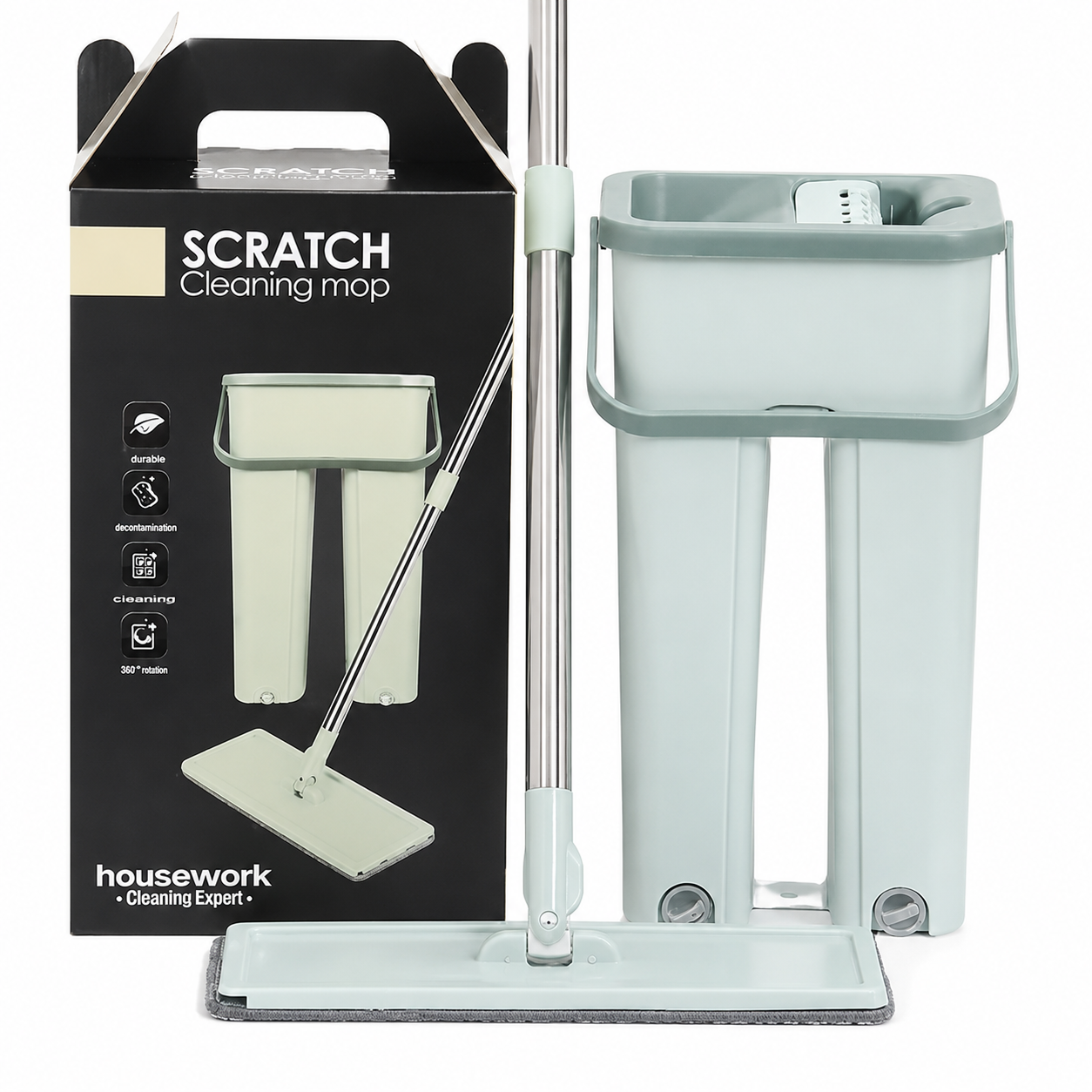 Home Cleaning System Floor Mop & Bucket Set with 2 Washable Microfiber Pads Your Store
