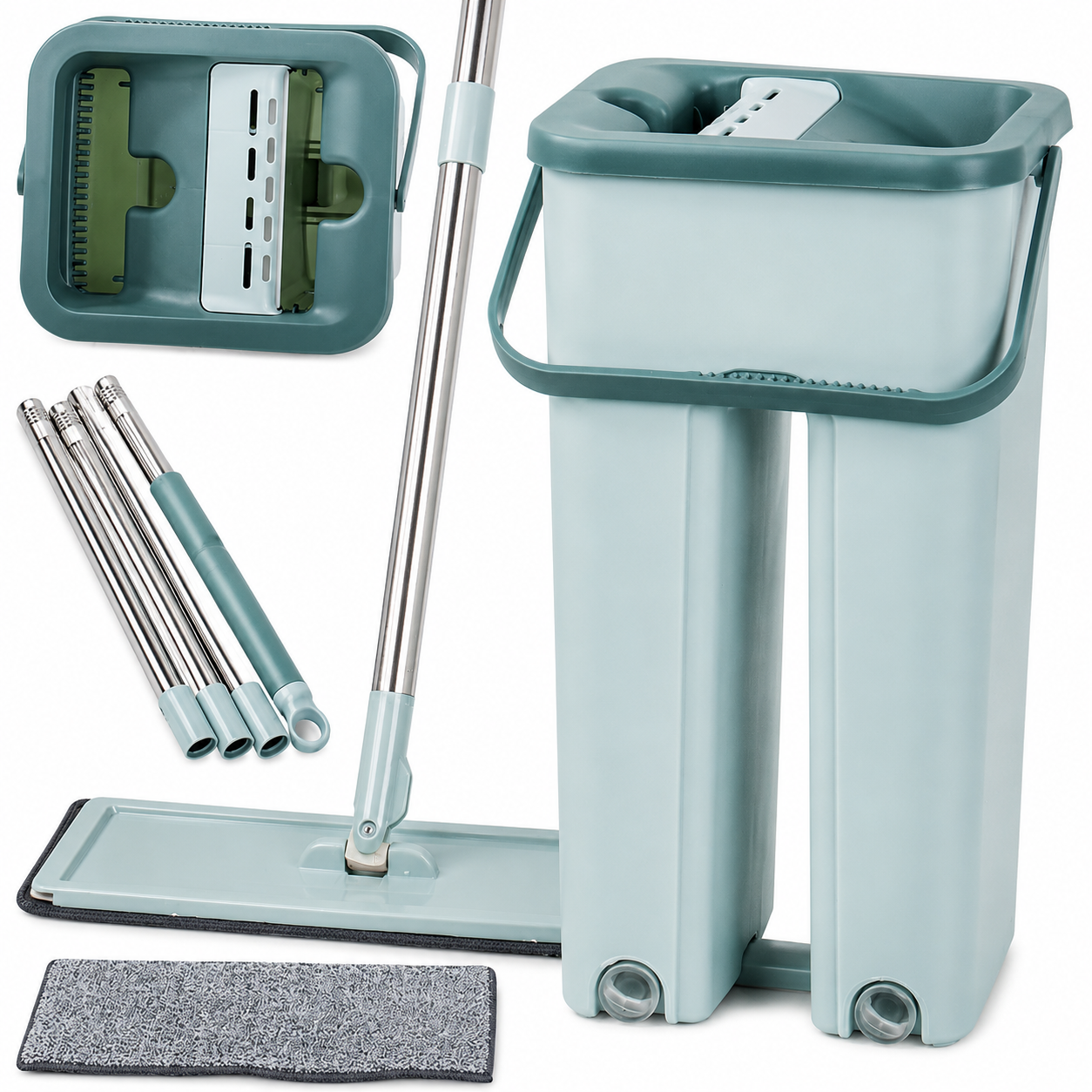 Home Cleaning System Floor Mop & Bucket Set with 2 Washable Microfiber Pads Your Store