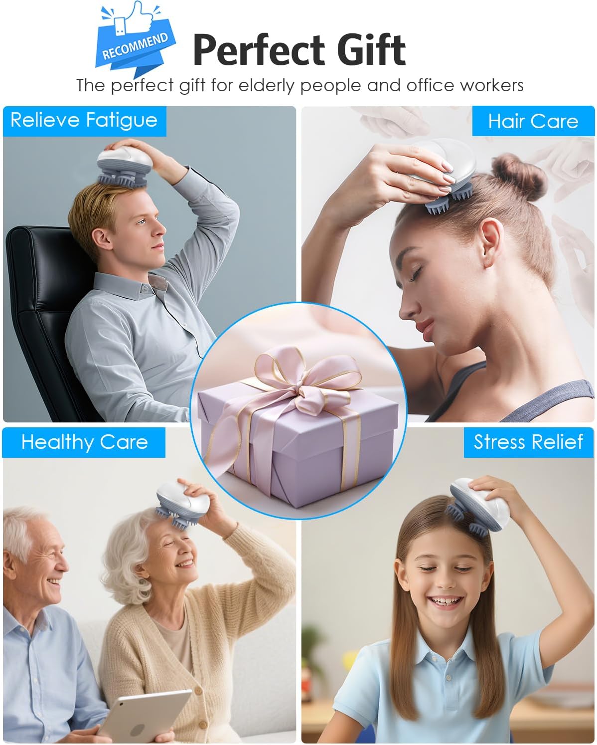 Smart Electric Scalp Head Massager with Replaceable Heads