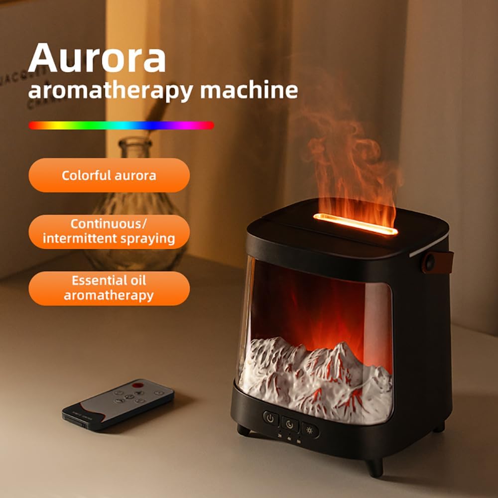 Volcano Flame Aroma LED Fireplace Oil Humidifier with Color Lights