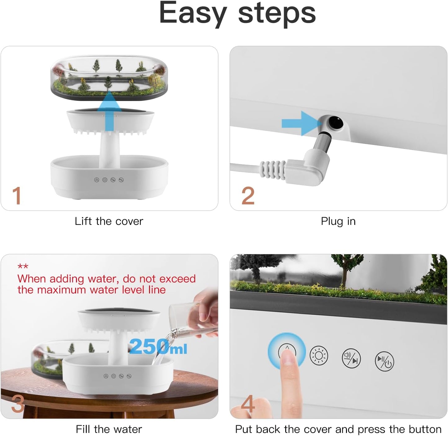 Essential Oil Diffuser with Raindrop Sound LED Light & Music
