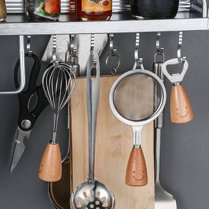 Wall Mounted Kitchen Storage Rack with Hooks & Holder