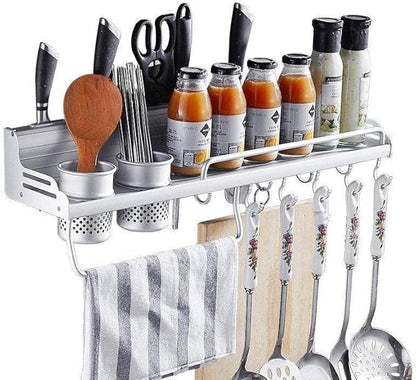 Wall Mounted Kitchen Storage Rack with Hooks & Holder