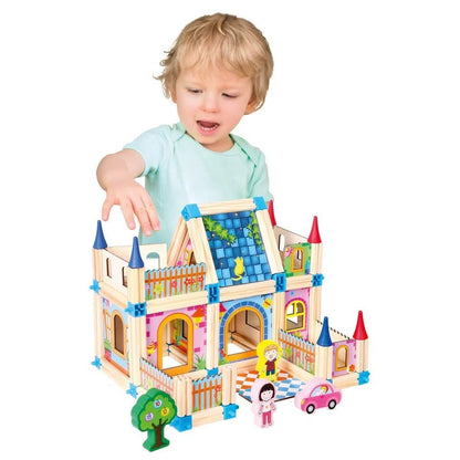 Wooden Castle Building Blocks Set - Kids Toys
