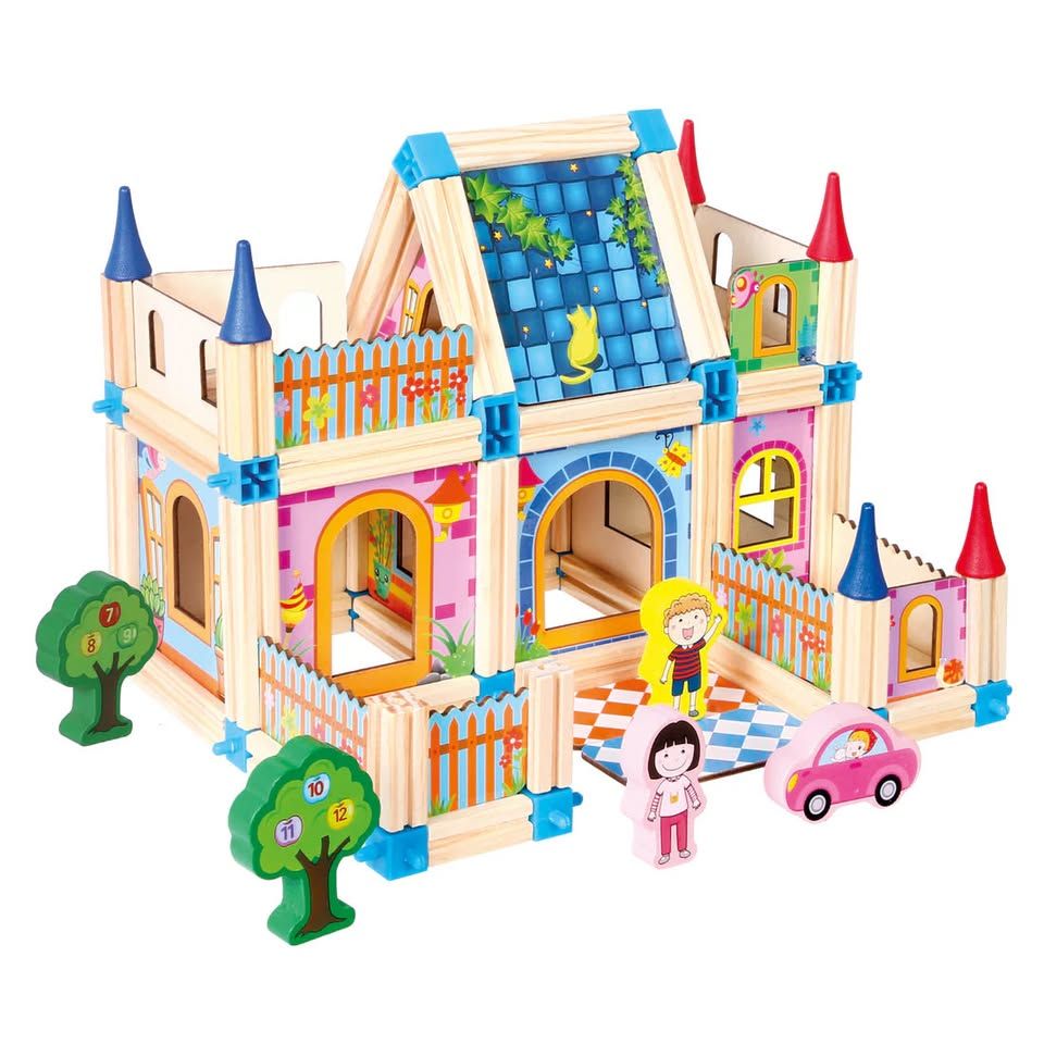 Wooden Castle Building Blocks Set - Kids Toys