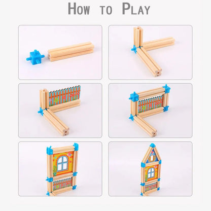 Wooden Castle Building Blocks Set - Kids Toys