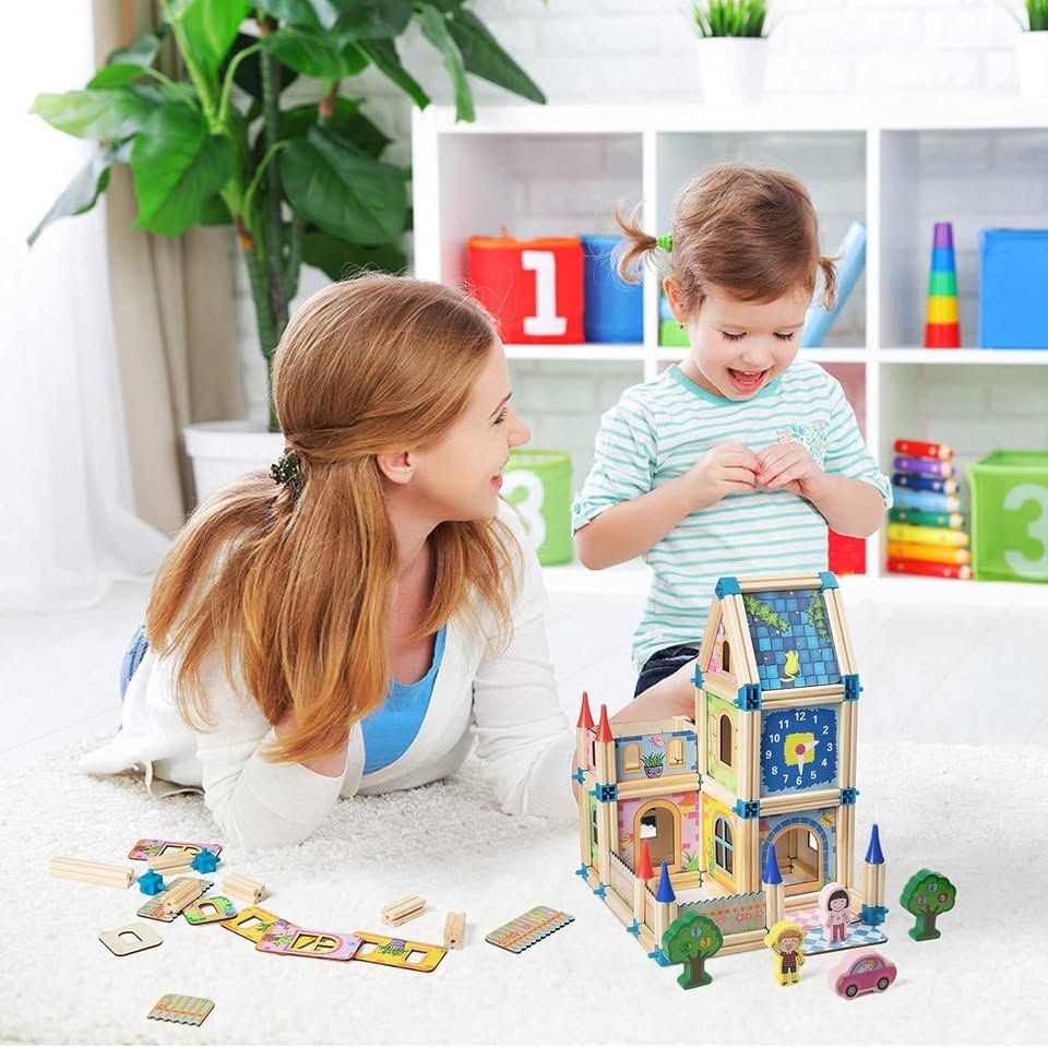 Wooden Castle Building Blocks Set - Kids Toys