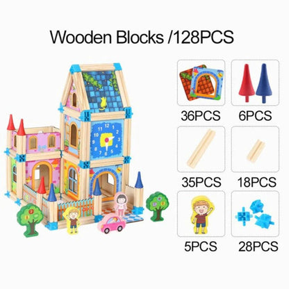 Wooden Castle Building Blocks Set - Kids Toys